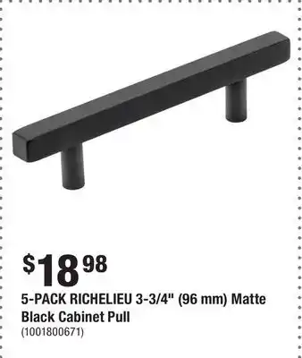 Home Depot 5-PACK RICHELIEU 3-3/4 (96 mm) Matte Black Cabinet Pull offer