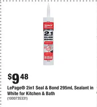 Home Depot LePage 2in1 Seal & Bond 295mL Sealant in White for Kitchen & Bath offer