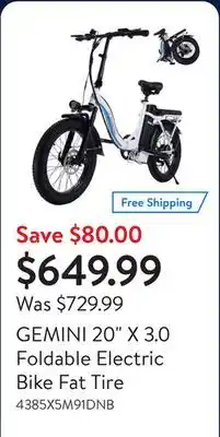 Walmart GEMINI 20 X 3.0 Foldable Electric Bike Fat Tire offer