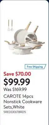 Walmart CAROTE 14pcs Nonstick Cookware Sets,White offer