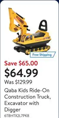 Walmart Qaba Kids Ride-On Construction Truck, Excavator with Digger offer