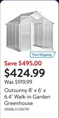 Walmart Outsunny 8' x 6' x 6.4' Walk-in Garden Greenhouse offer