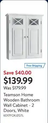 Walmart Teamson Home Wooden Bathroom Wall Cabinet - 2 Doors, White offer