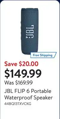 Walmart JBL FLIP 6 Portable Waterproof Speaker offer