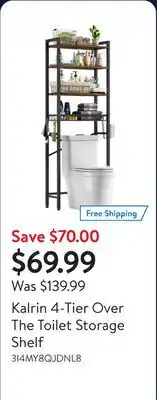 Walmart Kalrin 4-Tier Over The Toilet Storage Shelf offer