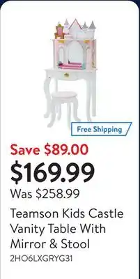 Walmart Teamson Kids Castle Vanity Table With Mirror & Stool offer