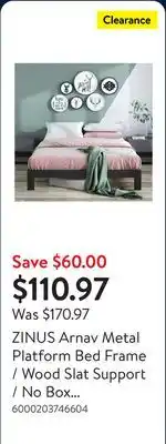 Walmart ZINUS Arnav Metal Platform Bed Frame / Wood Slat Support / No Box Spring Needed / Easy Assembly offer