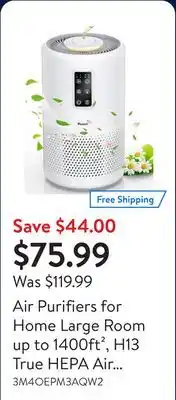 Walmart Air Purifiers for Home Large Room up to 1400ft², H13 True HEPA Air Purifier for Bedroom offer