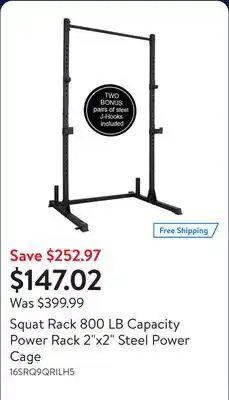 Walmart Squat Rack 800 LB Capacity Power Rack 2x2 Steel Power Cage offer