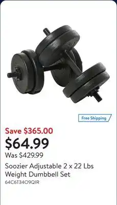 Walmart Soozier Adjustable 2 x 22 Lbs Weight Dumbbell Set offer