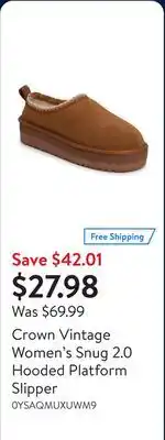 Walmart Crown Vintage Women's Snug 2.0 Hooded Platform Slipper offer