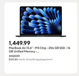 Staples MacBook Air 13.6 - M3 Chip - 256 GB SSD - 16 GB Unified Memory - Midnight - English offer