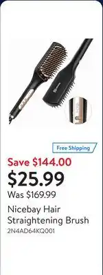 Walmart Nicebay Hair Straightening Brush offer