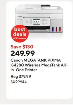 Staples Canon MEGATANK PIXMA G4280 Wireless MegaTank All-in-One Printer - White offer