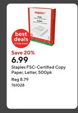 Staples Staples FSC-Certified Copy Paper, Letter, 500pk offer