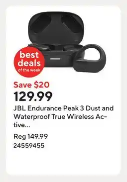 Staples JBL Endurance Peak 3 Dust and Waterproof True Wireless Active Earbuds - Black offer