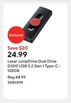 Staples Lexar JumpDrive Dual Drive D300 USB 3.2 Gen 1 Type-C - 128GB offer