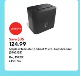 Staples Staples Mailmate 12-Sheet Micro-Cut Shredder (ST62152) offer