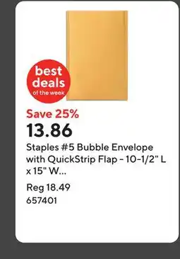 Staples Staples #5 Bubble Envelope with QuickStrip Flap - 10-1/2 L x 15 W - Kraft Brown - 12 Pack offer