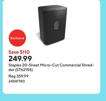 Staples Staples 20-Sheet Micro-Cut Commercial Shredder (ST62155) offer