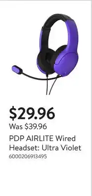 Walmart PDP AIRLITE Wired Headset: Ultra Violet offer