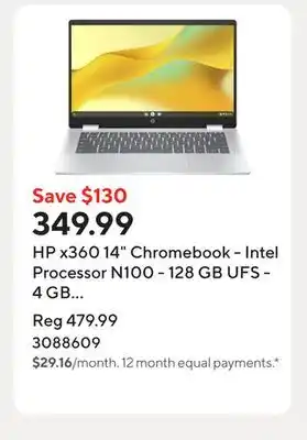 Staples HP x360 14 Chromebook - Intel Processor N100 - 128 GB UFS - 4 GB RAM - Chrome OS offer