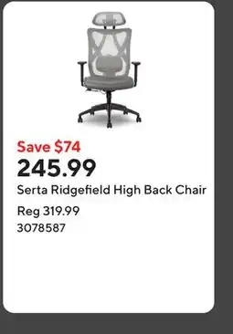 Staples Serta Ridgefield High Back Chair offer