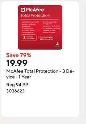 Staples McAfee Total Protection - 3 Device - 1 Year offer