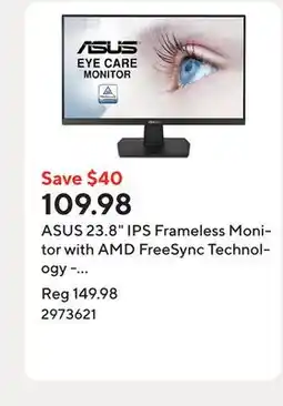 Staples ASUS 23.8 IPS Frameless Monitor with AMD FreeSync Technology - VA24EHEY offer