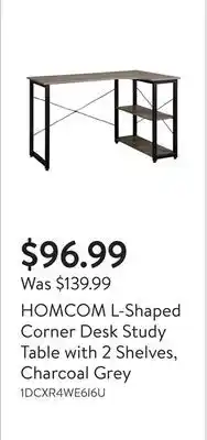 Walmart HOMCOM L-Shaped Corner Desk Study Table with 2 Shelves, Charcoal Grey offer