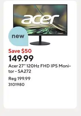 Staples Acer 27 120Hz FHD IPS Monitor - SA272 offer