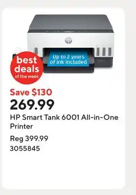 Staples HP Smart Tank 6001 All-in-One Printer offer