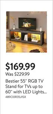 Walmart Bestier 55 RGB TV Stand for TVs up to 60 with LED Lights Entertainment Center, Black Marble offer