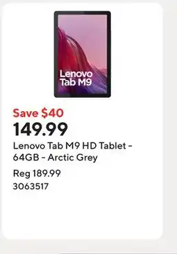 Staples Lenovo Tab M9 HD Tablet - 64GB - Arctic Grey offer