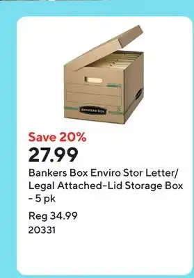 Staples Bankers Box Enviro Stor Letter/Legal Attached-Lid Storage Box - 5 pk offer