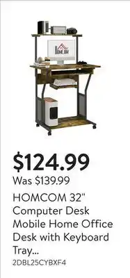 Walmart HOMCOM 32 Computer Desk Mobile Home Office Desk with Keyboard Tray Shelf offer