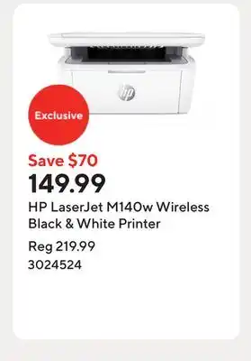 Staples HP LaserJet M140w Wireless Black & White Printer offer