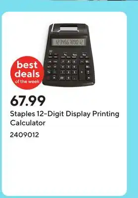 Staples Staples 12-Digit Display Printing Calculator offer