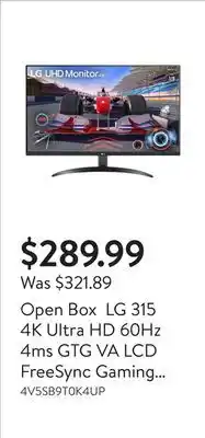 Walmart Open Box LG 315 4K Ultra HD 60Hz 4ms GTG VA LCD FreeSync Gaming Monitor 32UR500B offer