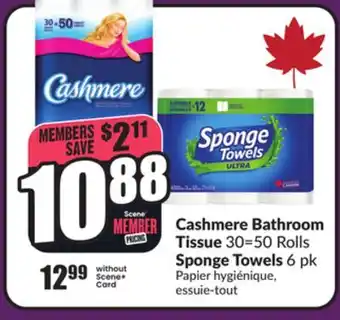 Chalo FreshCo Cashmere Bathroom Tissue 30 = 50 Rolls Sponge Towels 6 pk offer