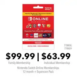 GameStop Nintendo Switch Online Memberships 12 month + Expansion Pack offer