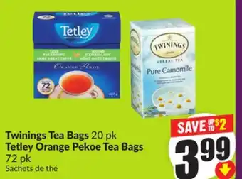 Chalo FreshCo Twinings Tea Bags 20 pk Tetley Orange Pekoe Tea Bags 72 pk offer