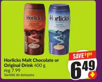 Chalo FreshCo Horlicks Malt Chocolate or Original Drink 400 g offer