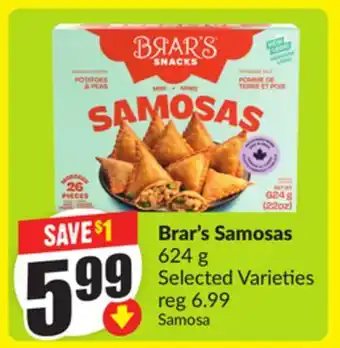 Chalo FreshCo Brar's Samosas 624 g Selected Varieties offer