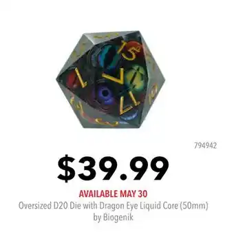 GameStop Oversized D20 Die with Dragon Eye Liquid Core (50mm) by Biogenik offer