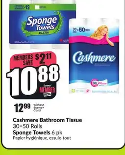 FreshCo Cashmere Bathroom Tissue 30=50 Rolls Sponge Towels 6 pk offer