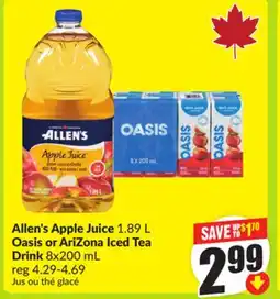 FreshCo Allen's Apple Juice 1.89 L Oasis or AriZona Ice Tea Drink 8x200 mL offer