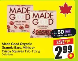 FreshCo Made Good Organic Granola Bars Minis or Crispy Squares 120 - 132 g offer