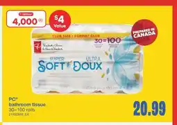 Wholesale Club PC BATHROOM TISSUE, 30=100 ROLLS offer