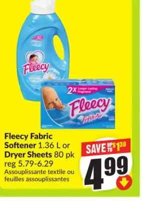 FreshCo Fleecy Fabric Softner 1.36 L or Dryer Sheets 80 pk offer